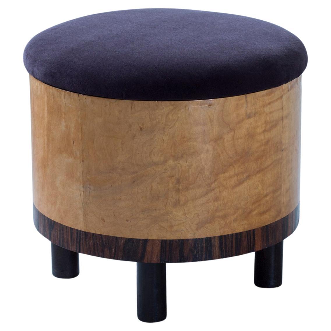 Velvet and Zebrano Art Deco Ottoman in the style of Otto Schulz, Sweden 1920-30s