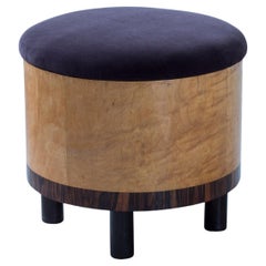 Velvet and Zebrano Art Deco Ottoman in the style of Otto Schulz, Sweden 1920-30s