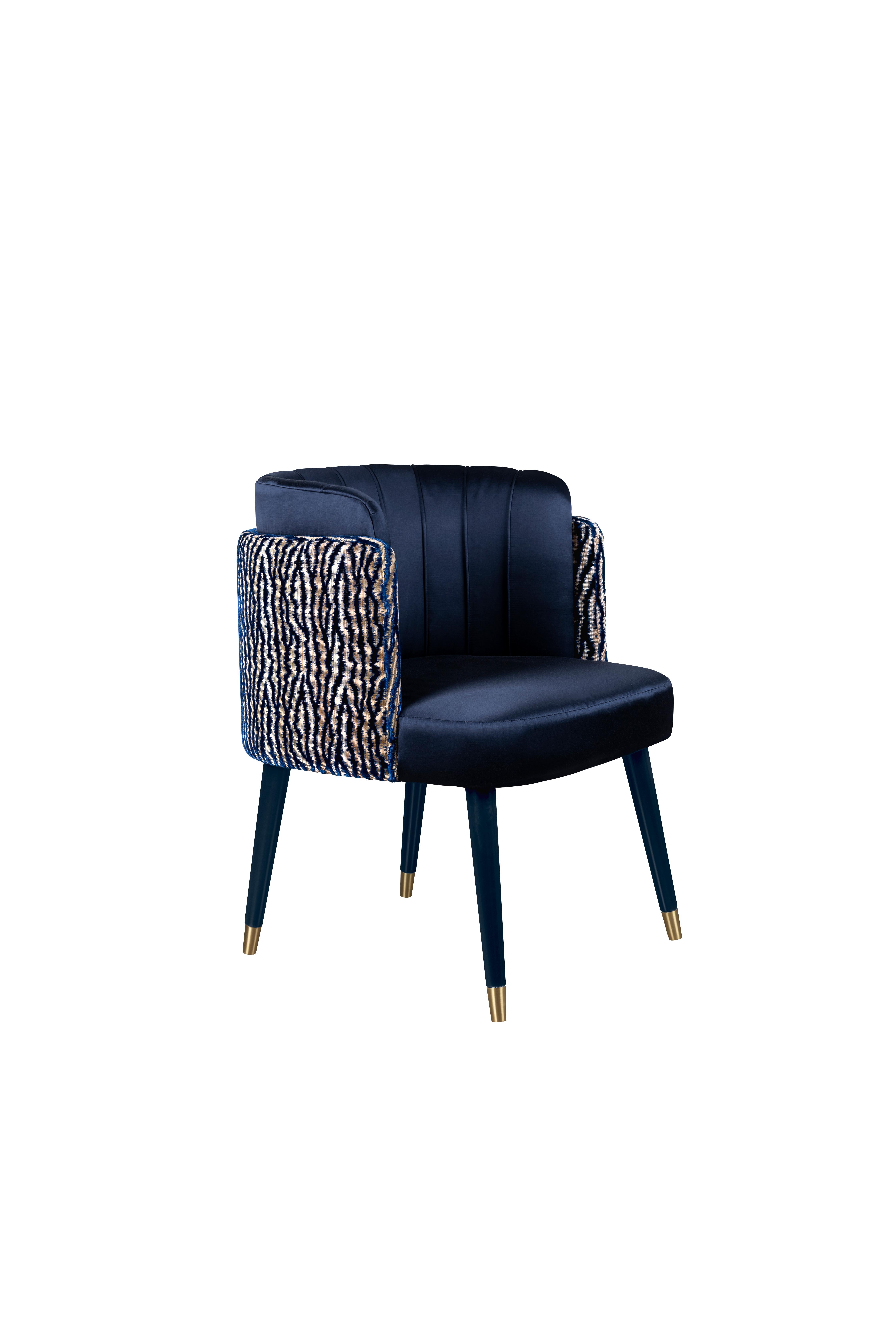 Satin Jacquard Velvet Anita Dining Chair Walnut Wood Brass For Sale 1