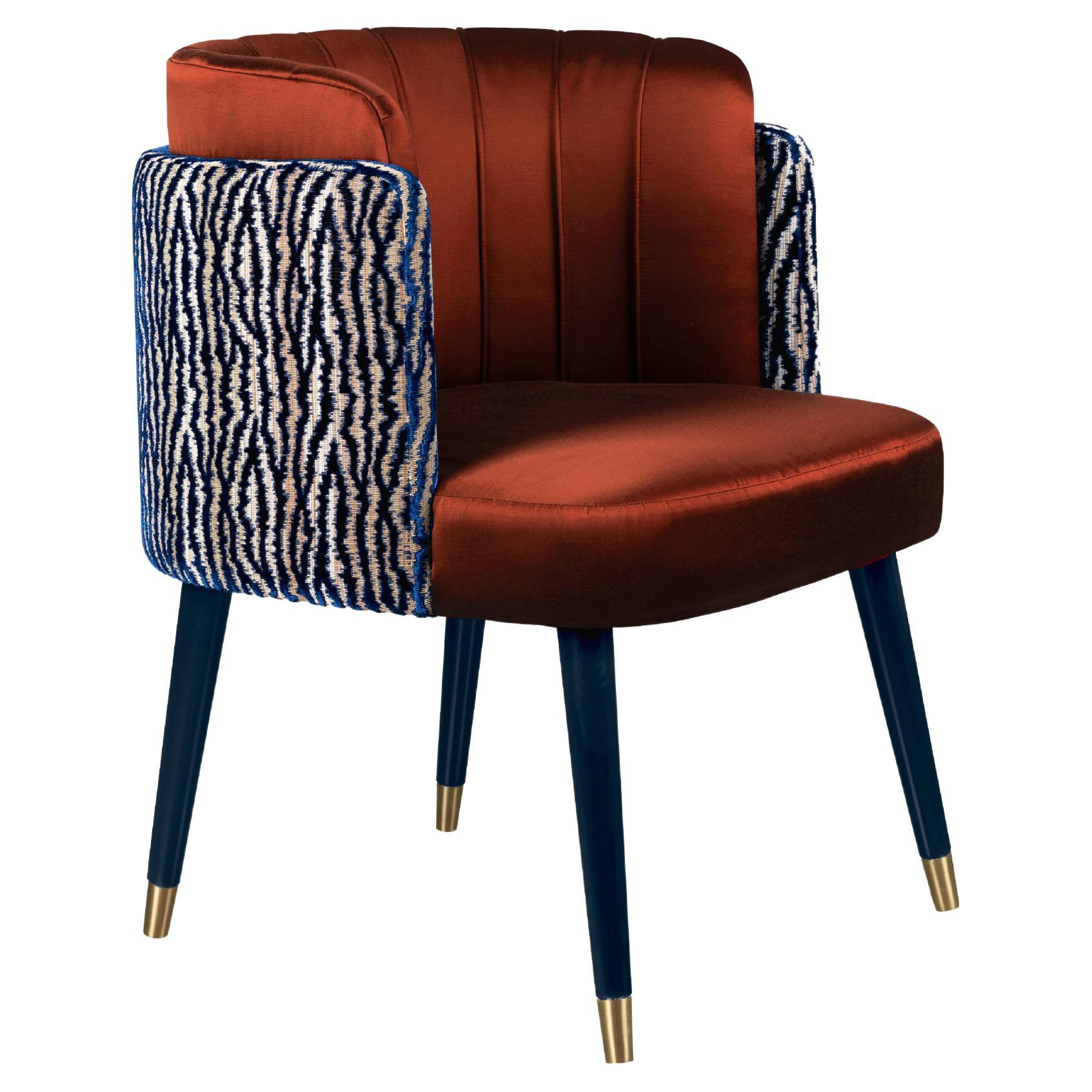 Satin Jacquard Velvet Anita Dining Chair Walnut Wood Brass For Sale