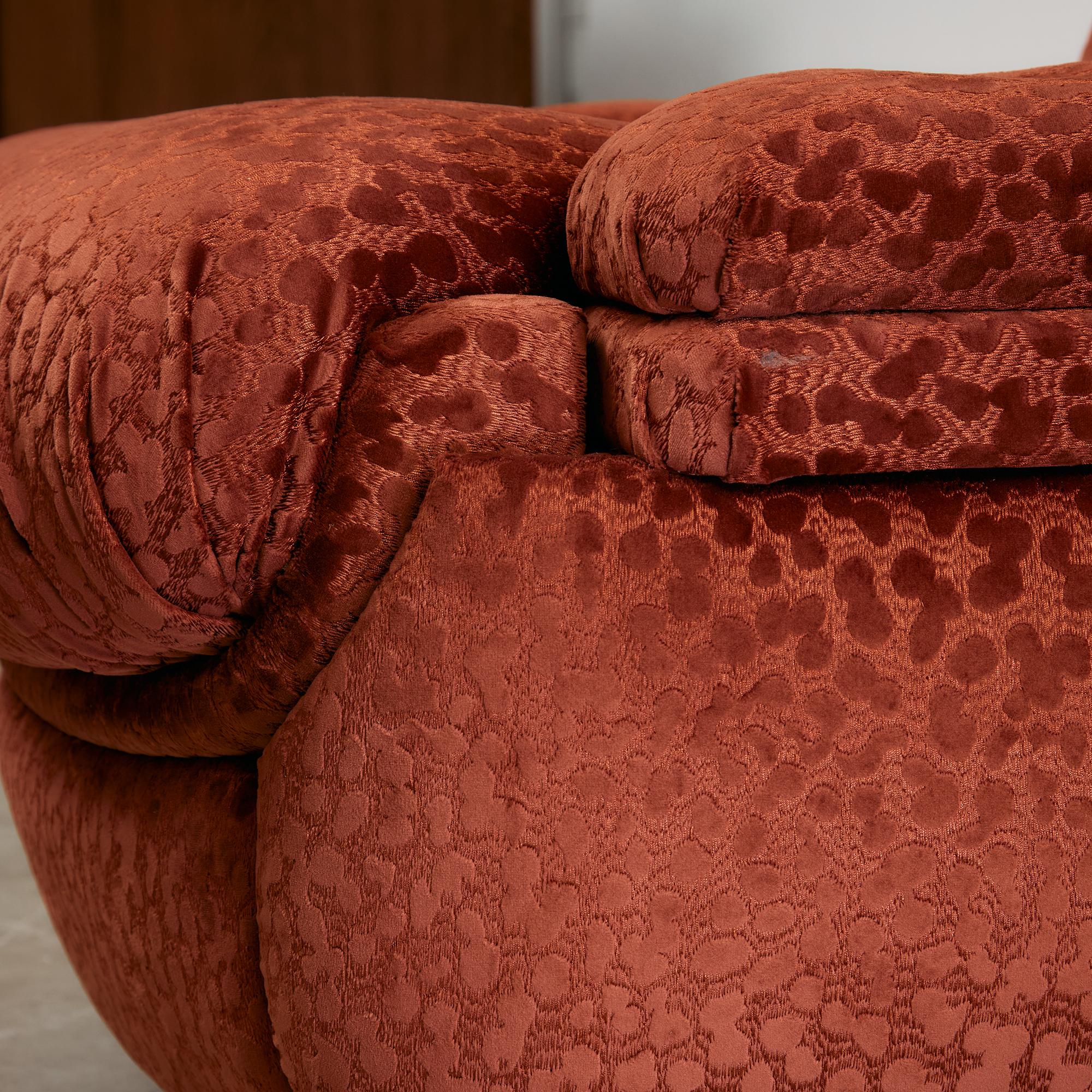 Velvet Armchair with Rounded Wooden Legs, 1970s 8