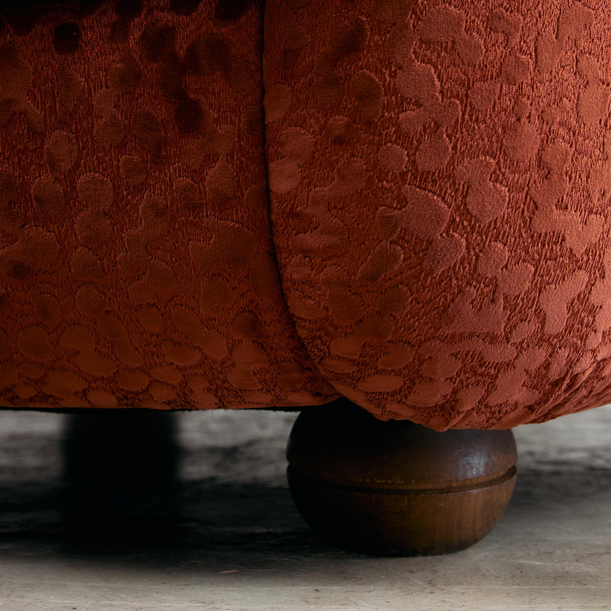Velvet Armchair with Rounded Wooden Legs, 1970s 15