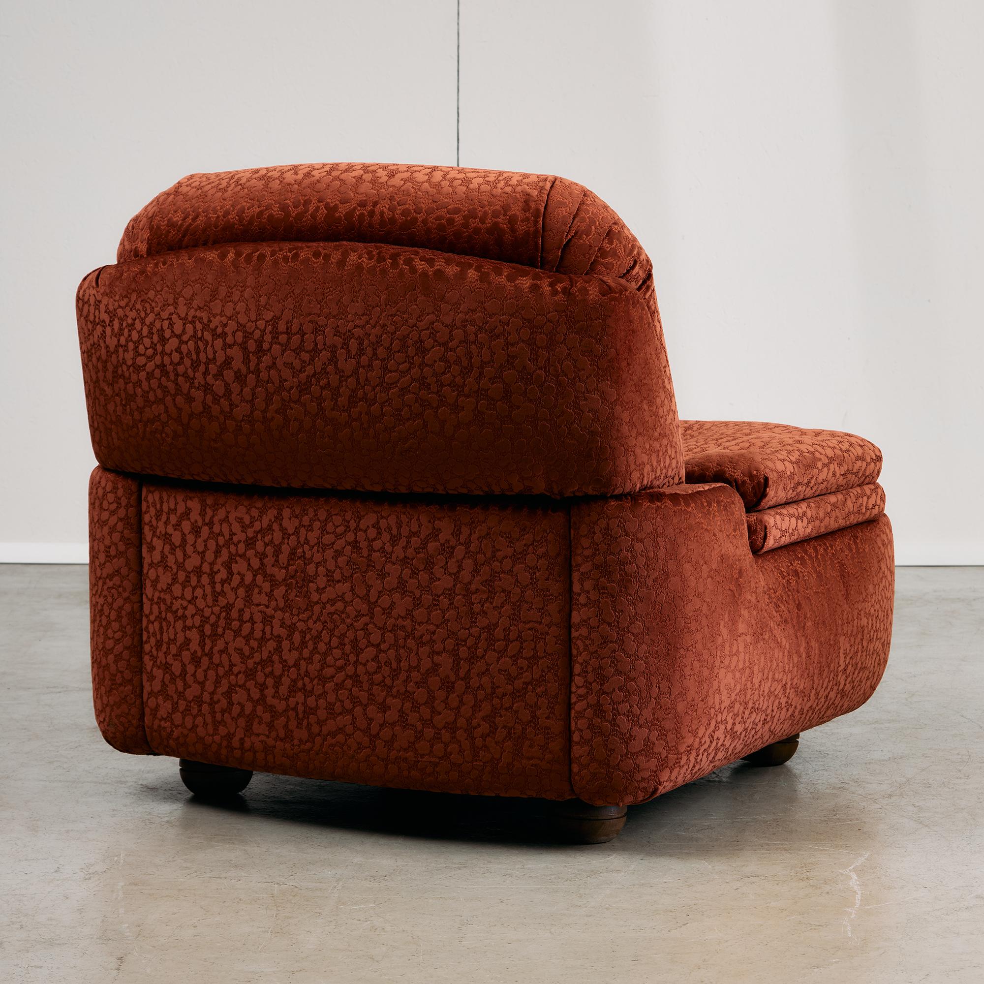 Late 20th Century Velvet Armchair with Rounded Wooden Legs, 1970s