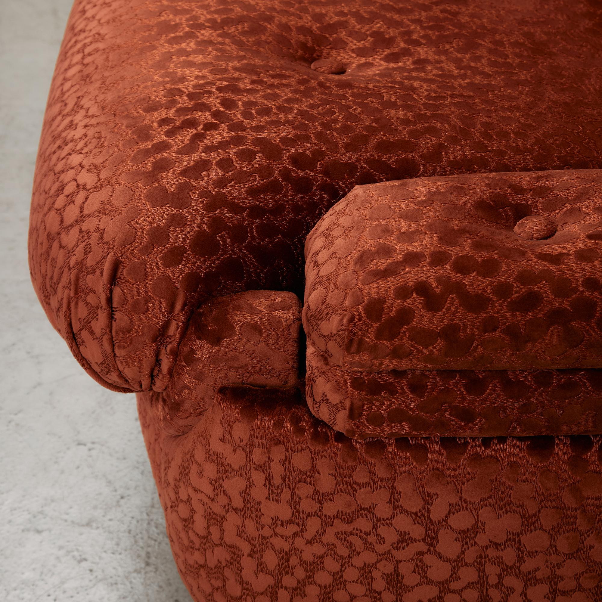 Velvet Armchair with Rounded Wooden Legs, 1970s 2