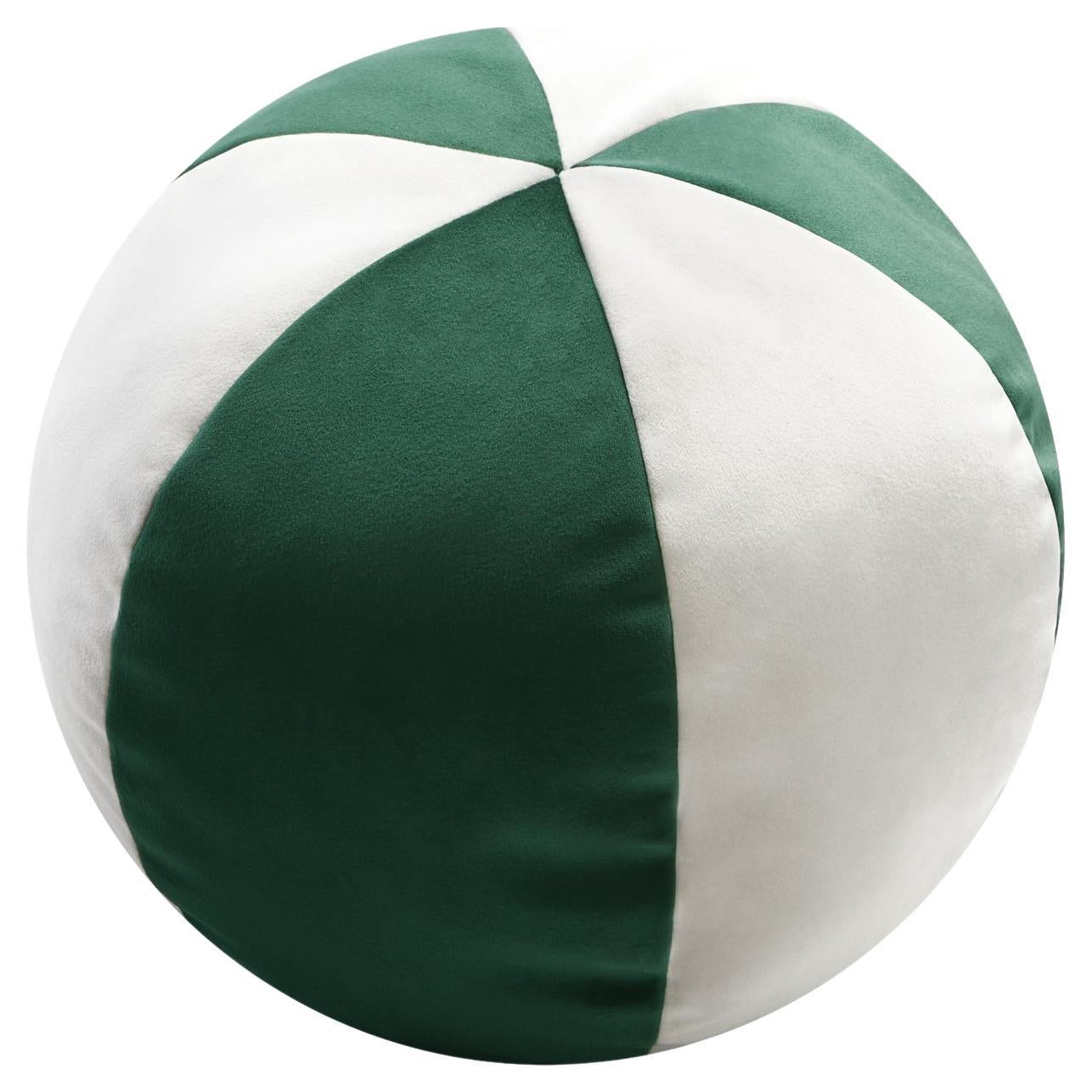 Velvet Ball Cushion Green And White