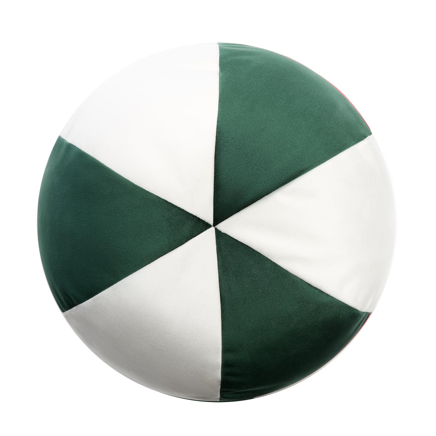 Hand-Crafted Velvet Ball Cushion Pink And Green For Sale