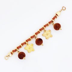 Velvet Ball Dangle & Gold Star Charm Bracelet By Jean Pierre Bibard, 1980s