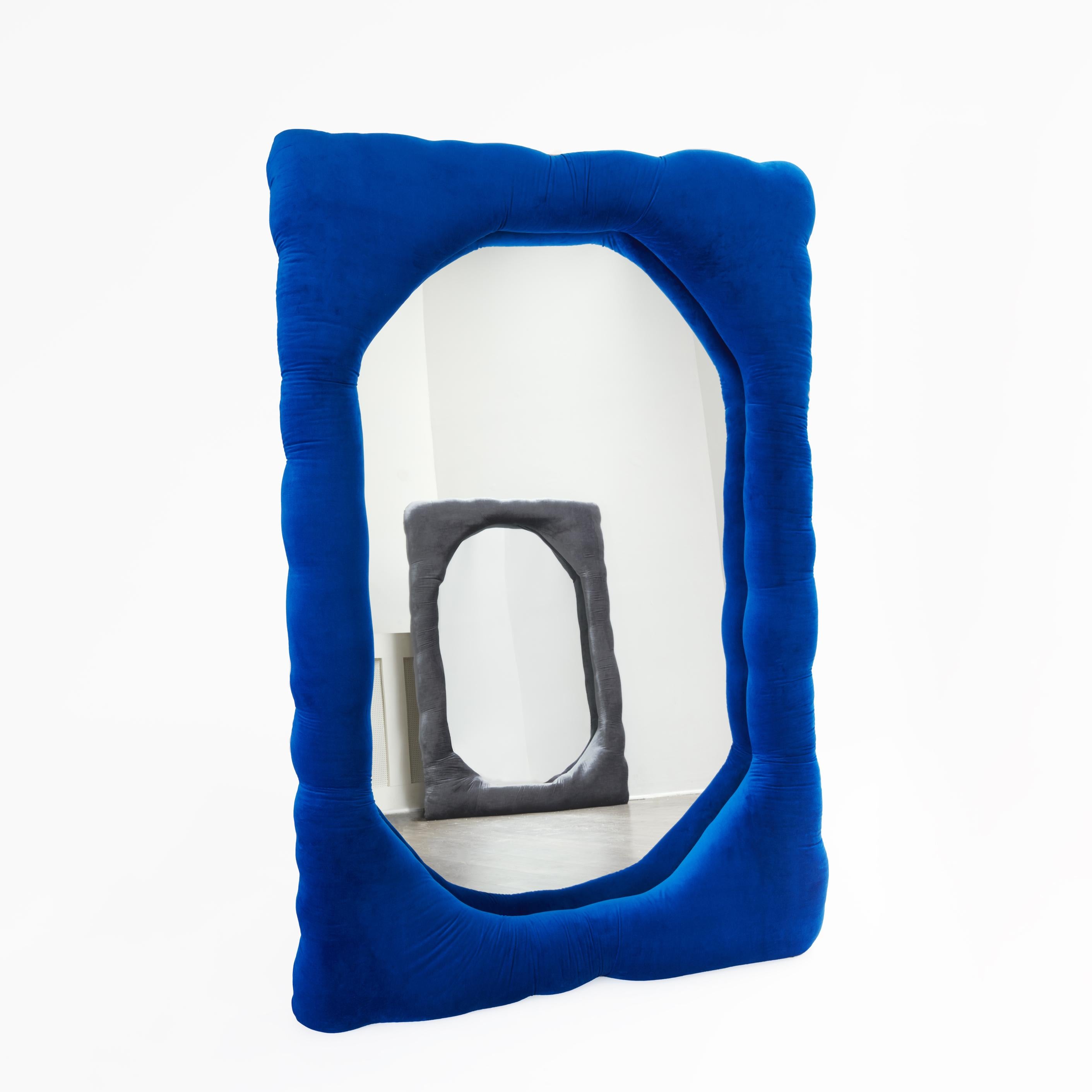 Velvet Biomorphic Mirror in Cobalt Blue by Brandi Howe, REP by Tuleste Factory In New Condition For Sale In New York, NY