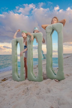 Biomorphic Upholstered Velvet Full-Length Mirror in Mint Green by Brandi Howe