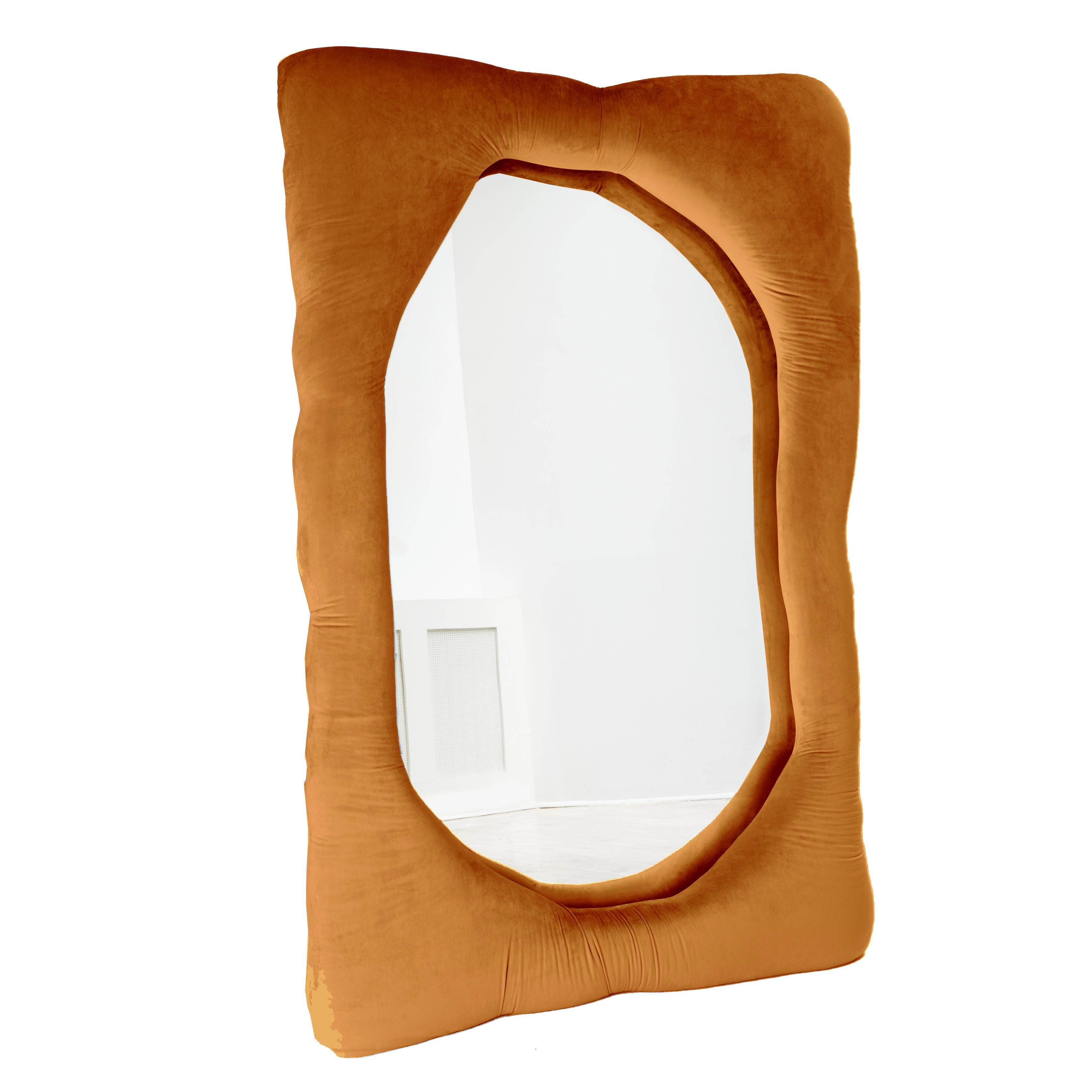 Biomorphic mirror by Brandi Howe

Velvet fabric, glass, wood

Pictured: 68 x 45 x 5 in.

This mirror is fully customizable in multiple color, fabric and sizing options.

Other size available: 60 x 15 x 5 in.

Lead time for this item is 7-8 weeks.