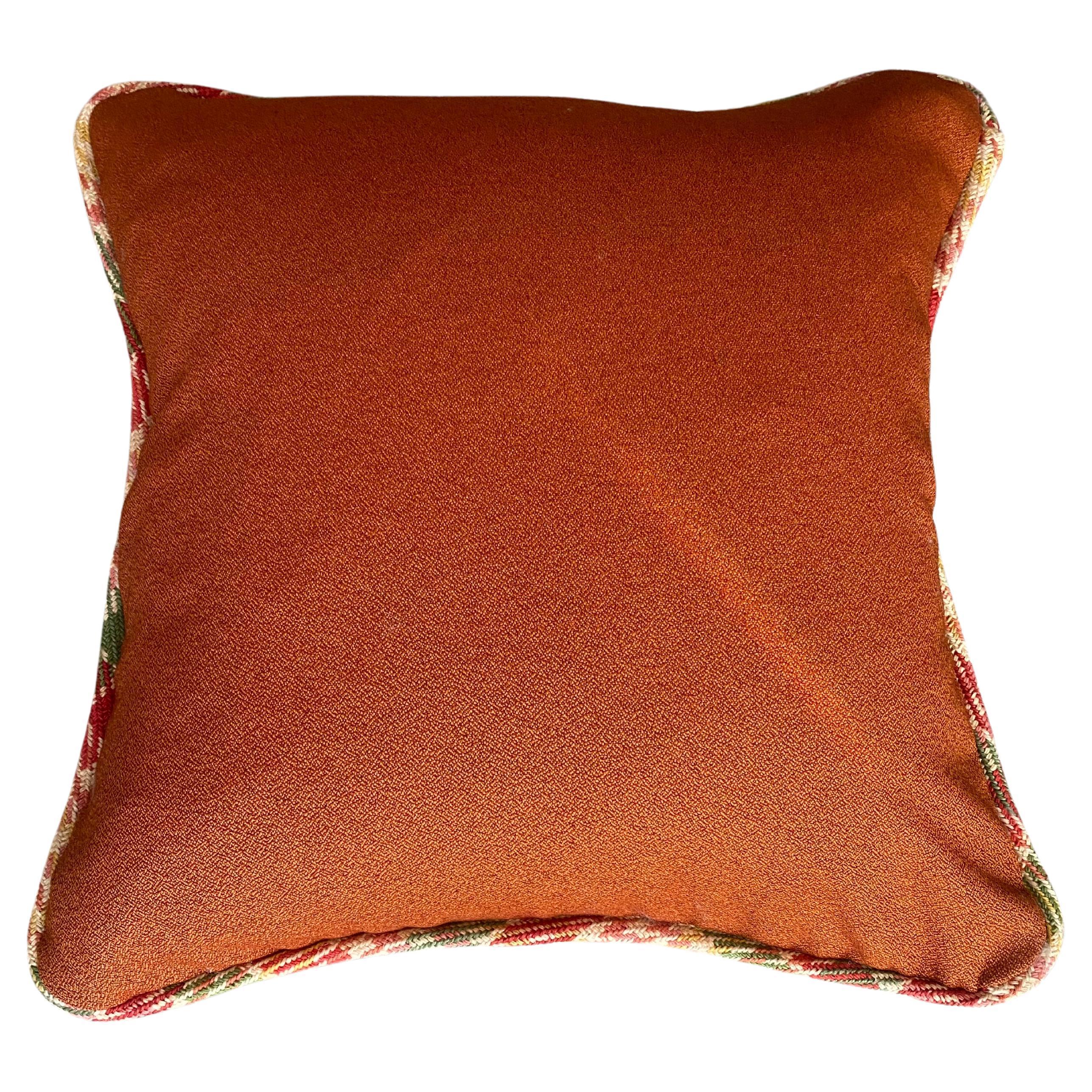 Contemporary Velvet Bird Pillows with Fall Landscape and Plaid Trim with Deep Orange Wool 