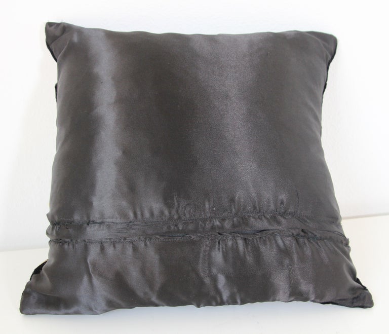 Velvet Black Silk Throw Pillow Embroidered with Gold Design at 1stDibs