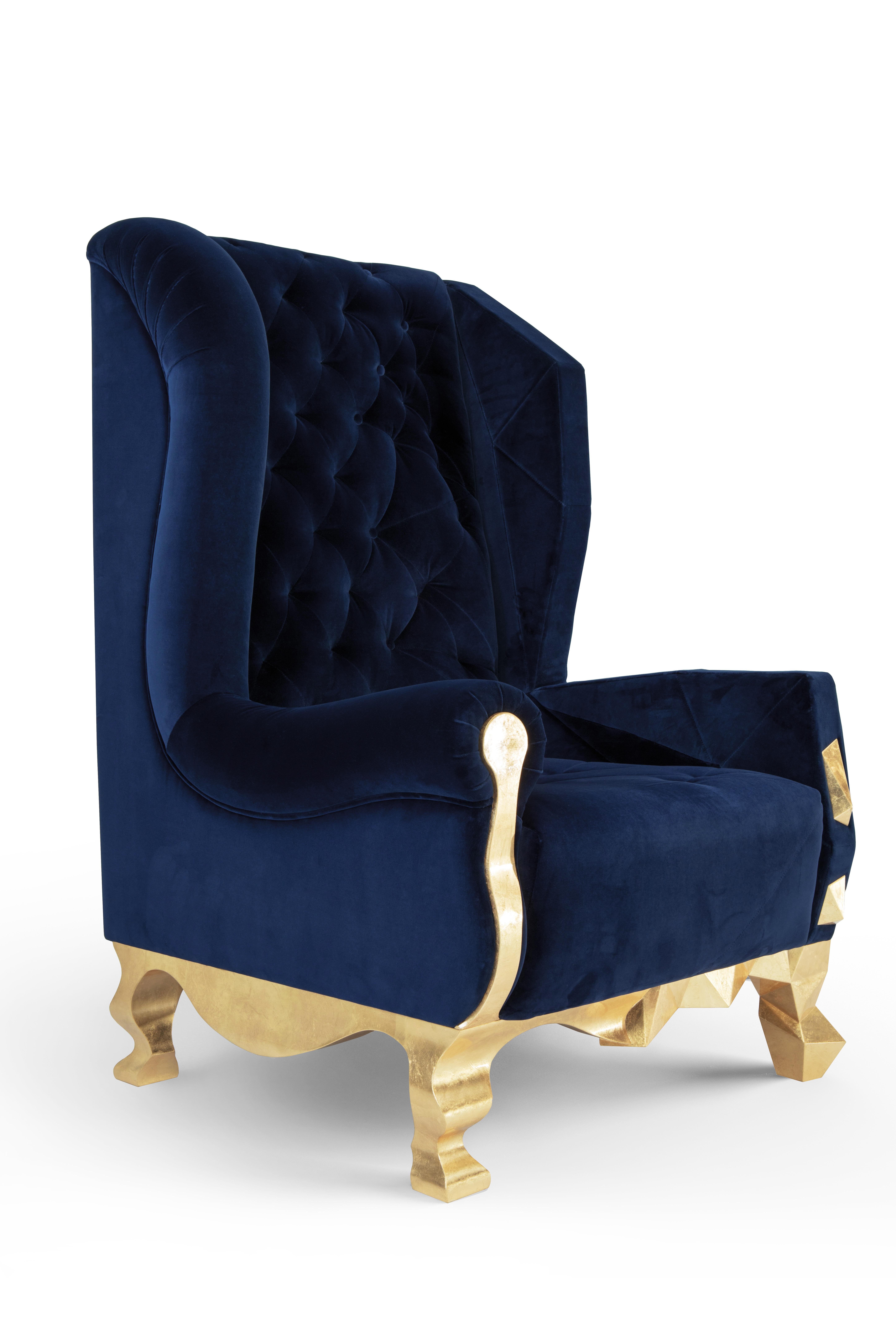 Blauer Samt-Sessel von Royal Stranger (Moderne) im Angebot