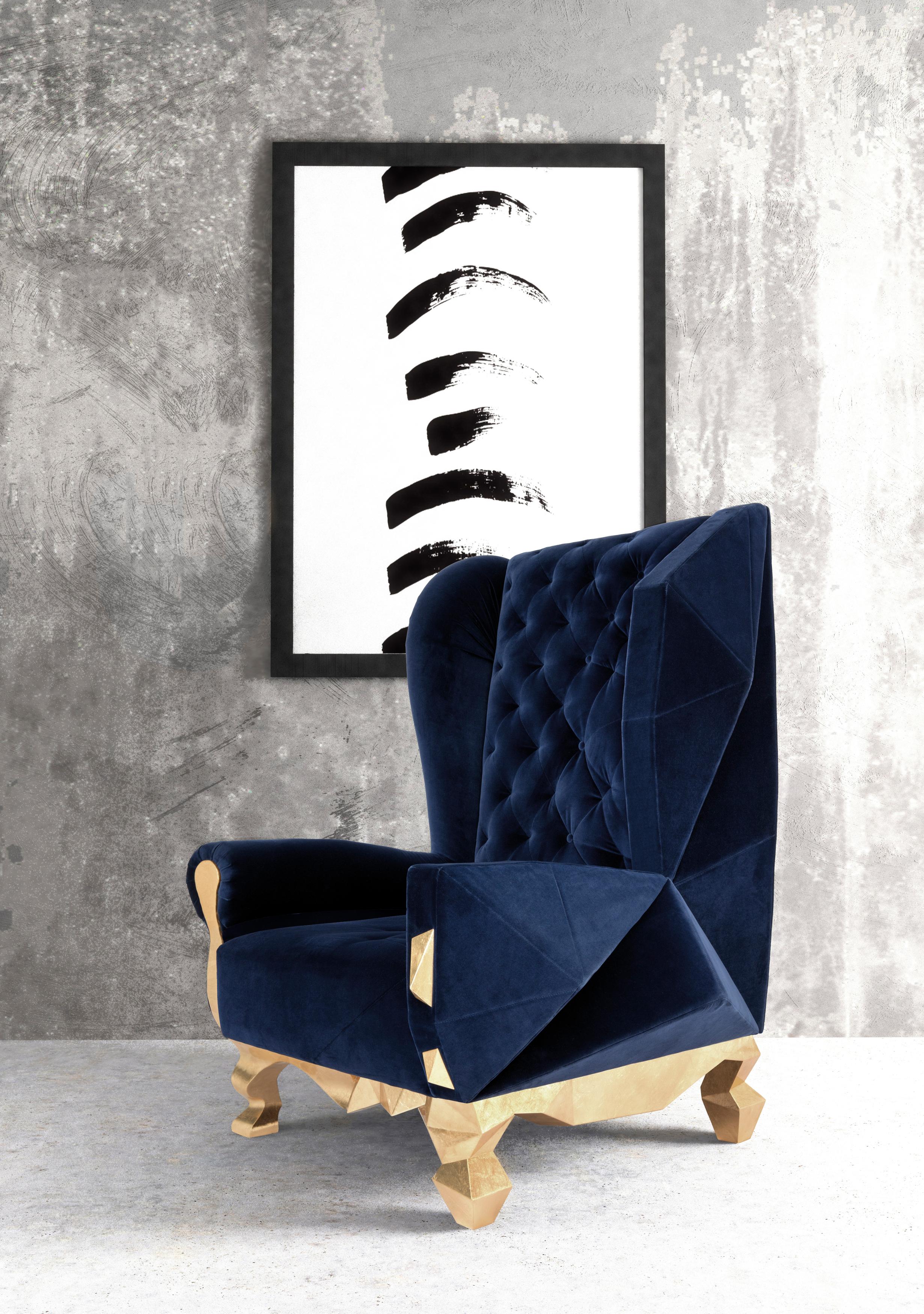 Blauer Samt-Sessel von Royal Stranger (Portugiesisch) im Angebot