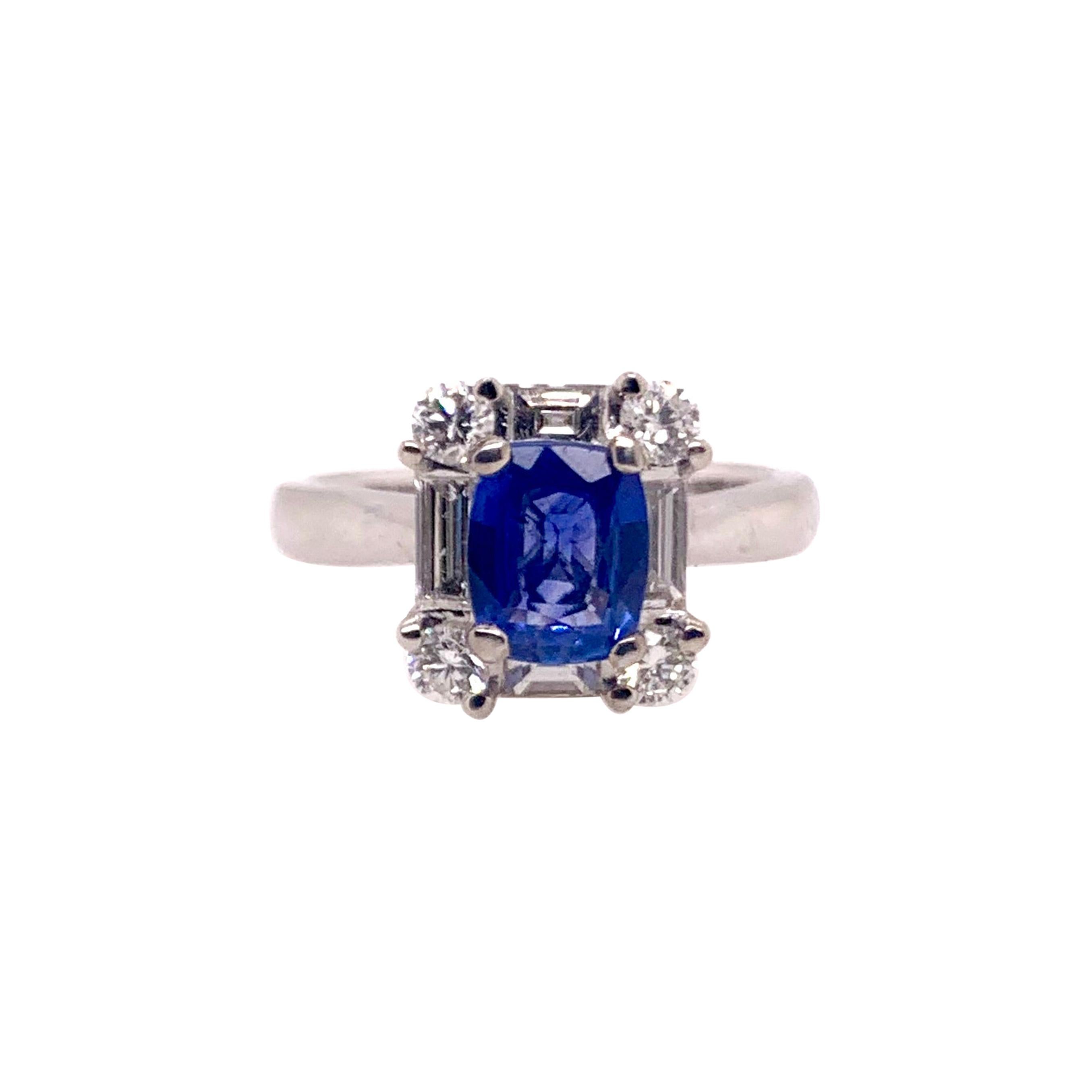 Velvet Blue Sapphire Diamond Ring in 18k White Gold