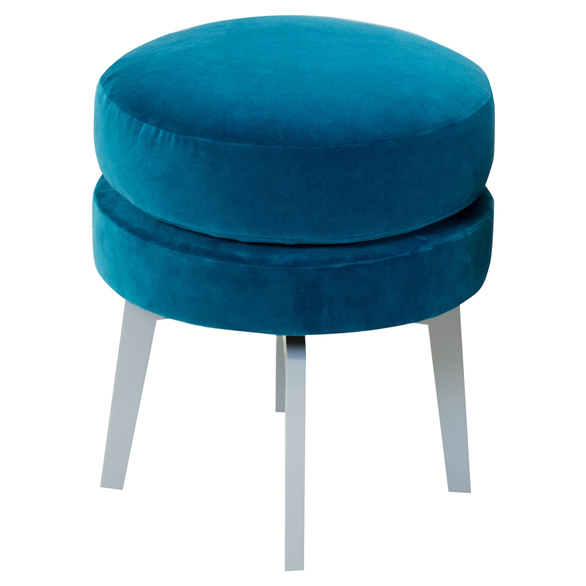 Velvet Blue Teal Upholstered Stool For Sale