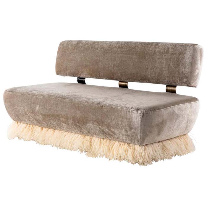 Fluff Master 5000 Velvet, Bronzed Steel, Brass and Ostrich Feather, Ostrich Fluff Sofa ...