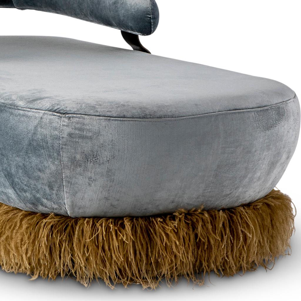 South African Velvet, Bronzed Steel, Brass and Ostrich Feather, Ostrich Fluff Daybed For Sale