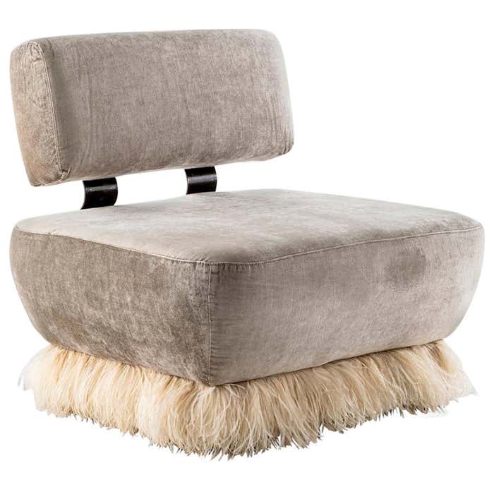 Velvet, Bronzed Steel, Brass and Ostrich Feather, Ostrich Fluff Lounge ...