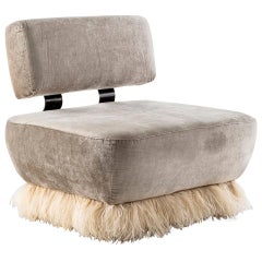 velours, acier bronzé, laiton et plumes d'autruche, fauteuil de salon en mousse d'autruche