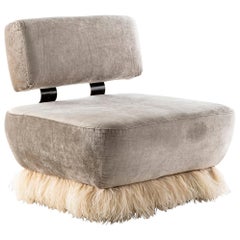 Velvet, Bronzed Steel, Brass & Ostrich Feather, Ostrich Fluff Lounge Chair