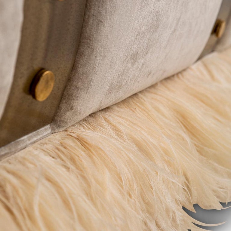 Velvet, Bronzed Steel, Brass and Ostrich Feather, Ostrich Fluff Sofa