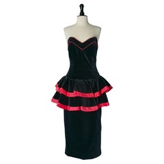 Velvet bustier evening dress with piping and ruffles BARBOGLIO Cristina Jan