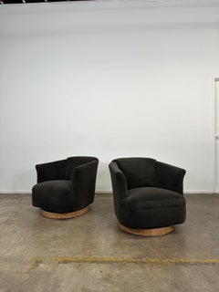 Velvet Charcoal Barrel Chairs with White Oak Plinths