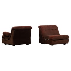 Velvet Club Lounge Chairs in style of Tobia Scarpa, A pair