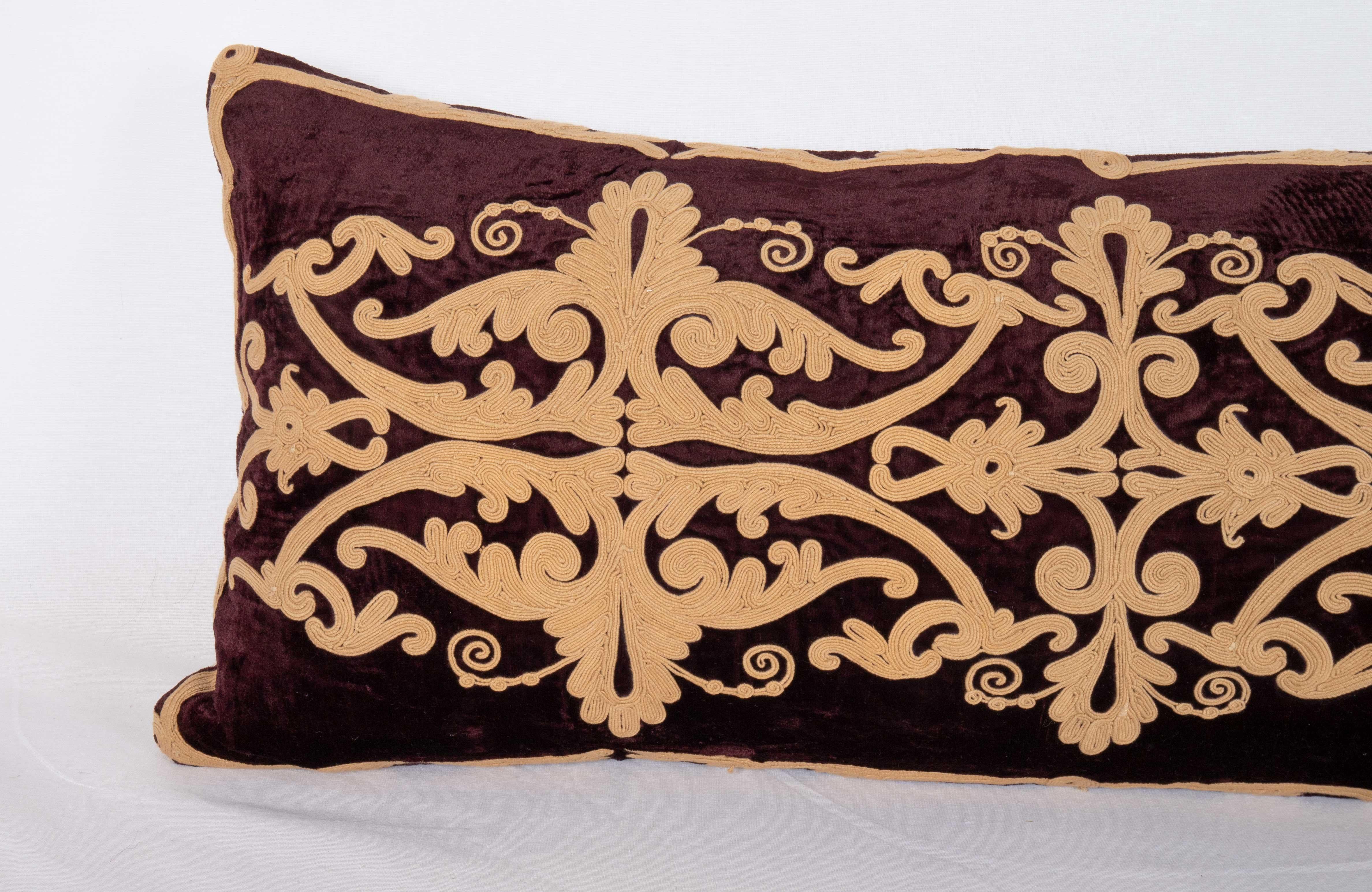 French Velvet Couched Embroidery Body Pillow, Early 20yj C.