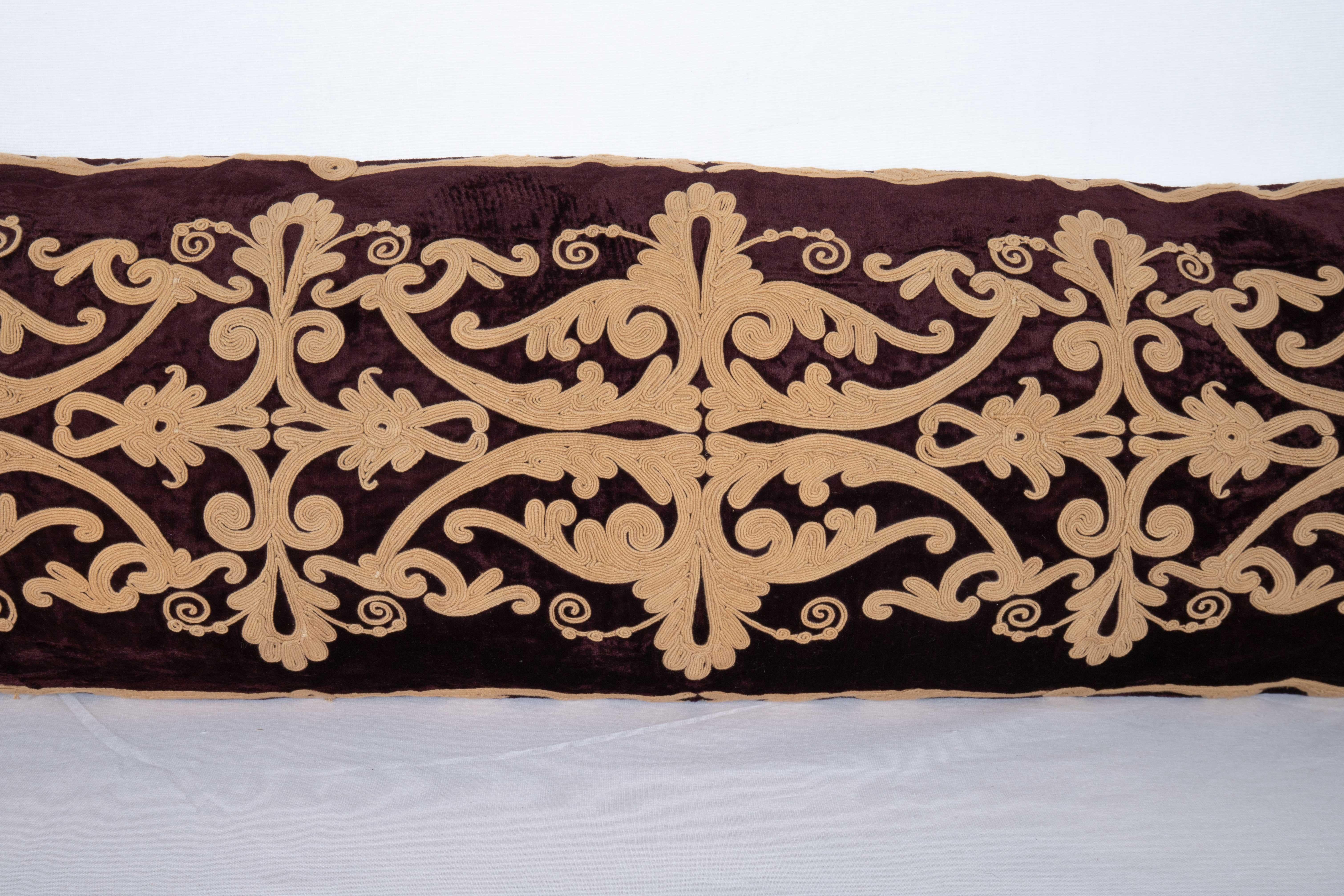Embroidered Velvet Couched Embroidery Body Pillow, Early 20yj C.