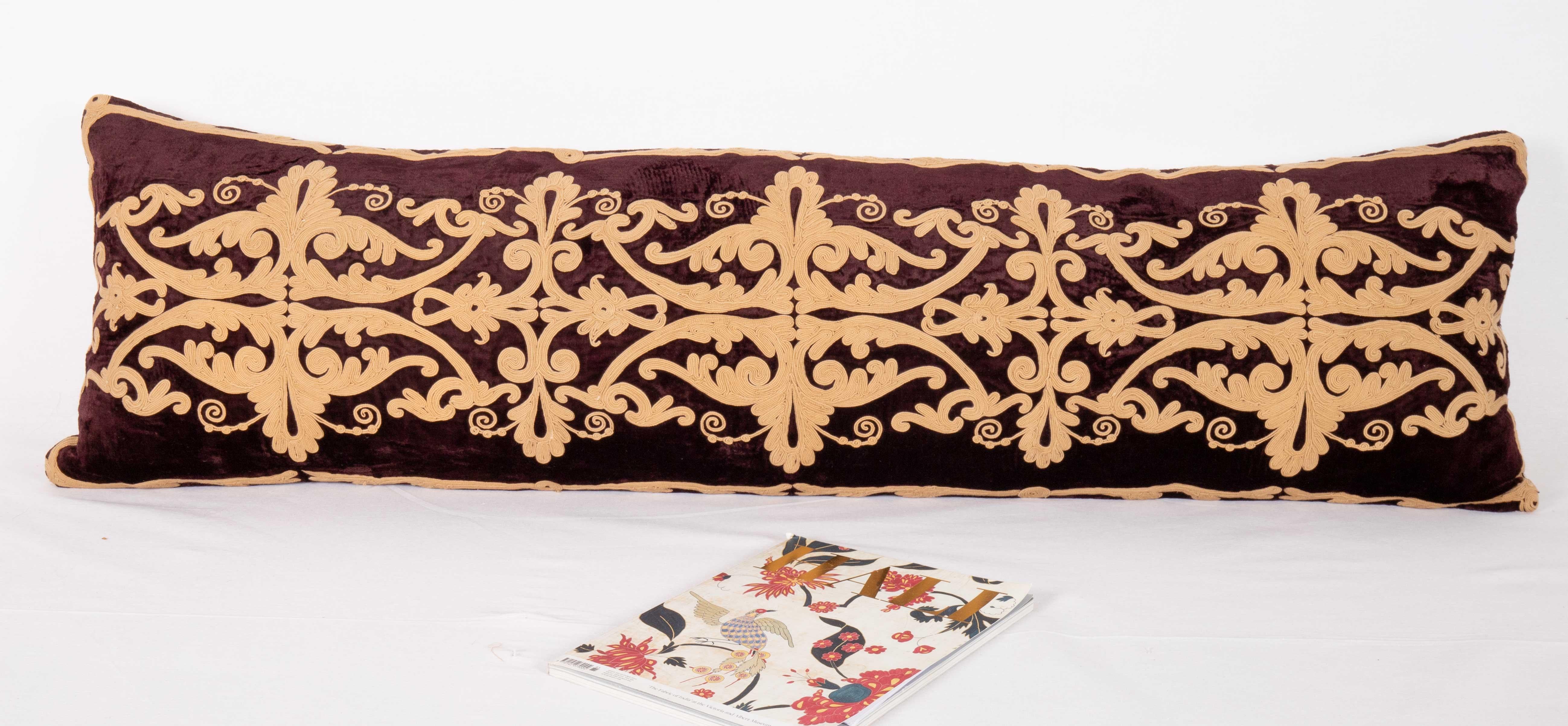 20th Century Velvet Couched Embroidery Body Pillow, Early 20yj C.