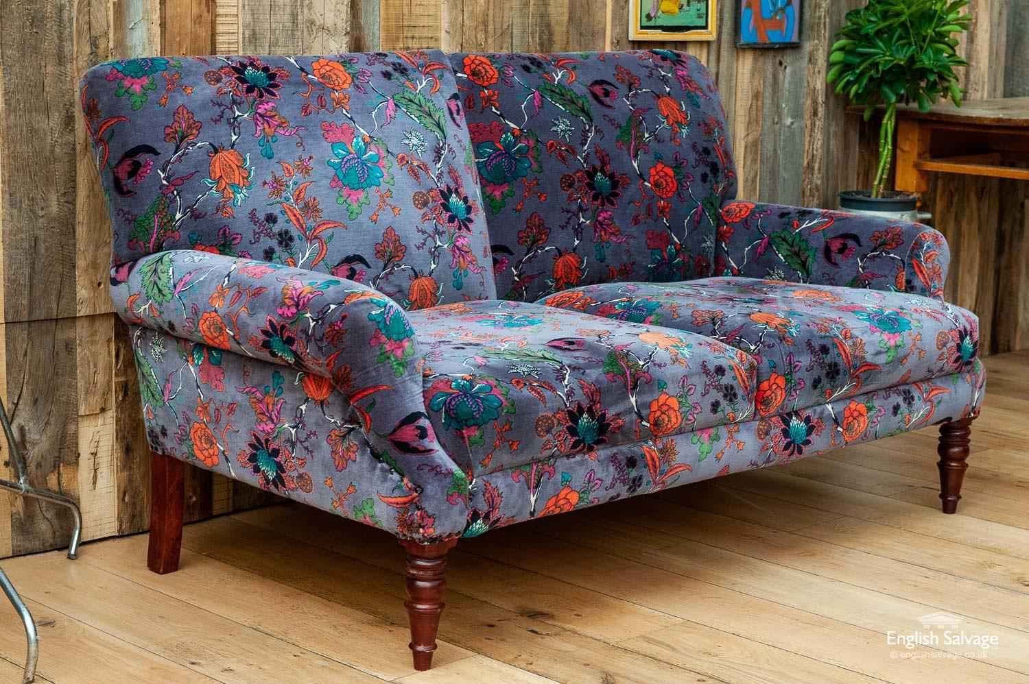Asian Velvet Country Club Style Two-Seat Sofa, 20th Century For Sale