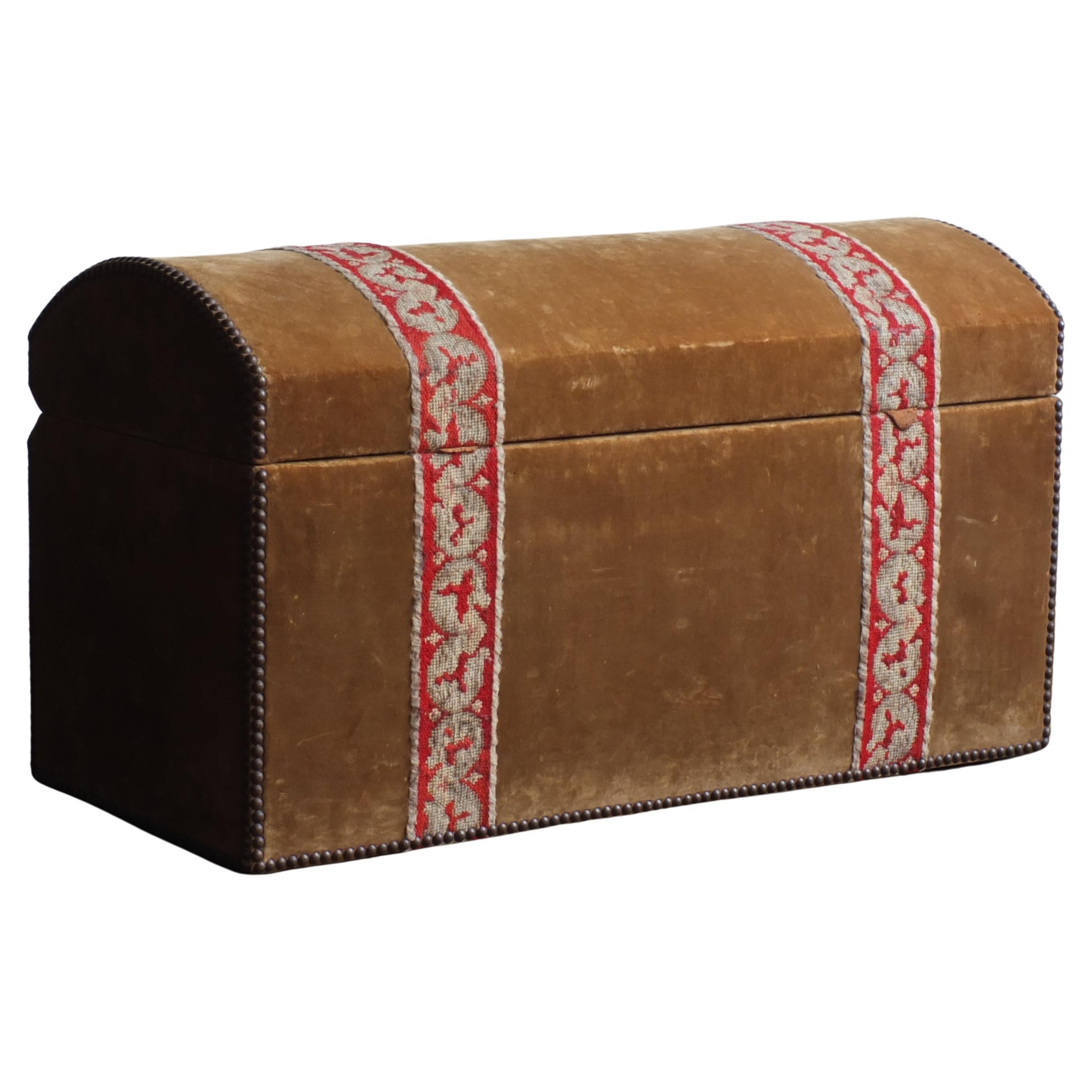 Velvet Covered Pine Domed Top Blanket Box For Sale