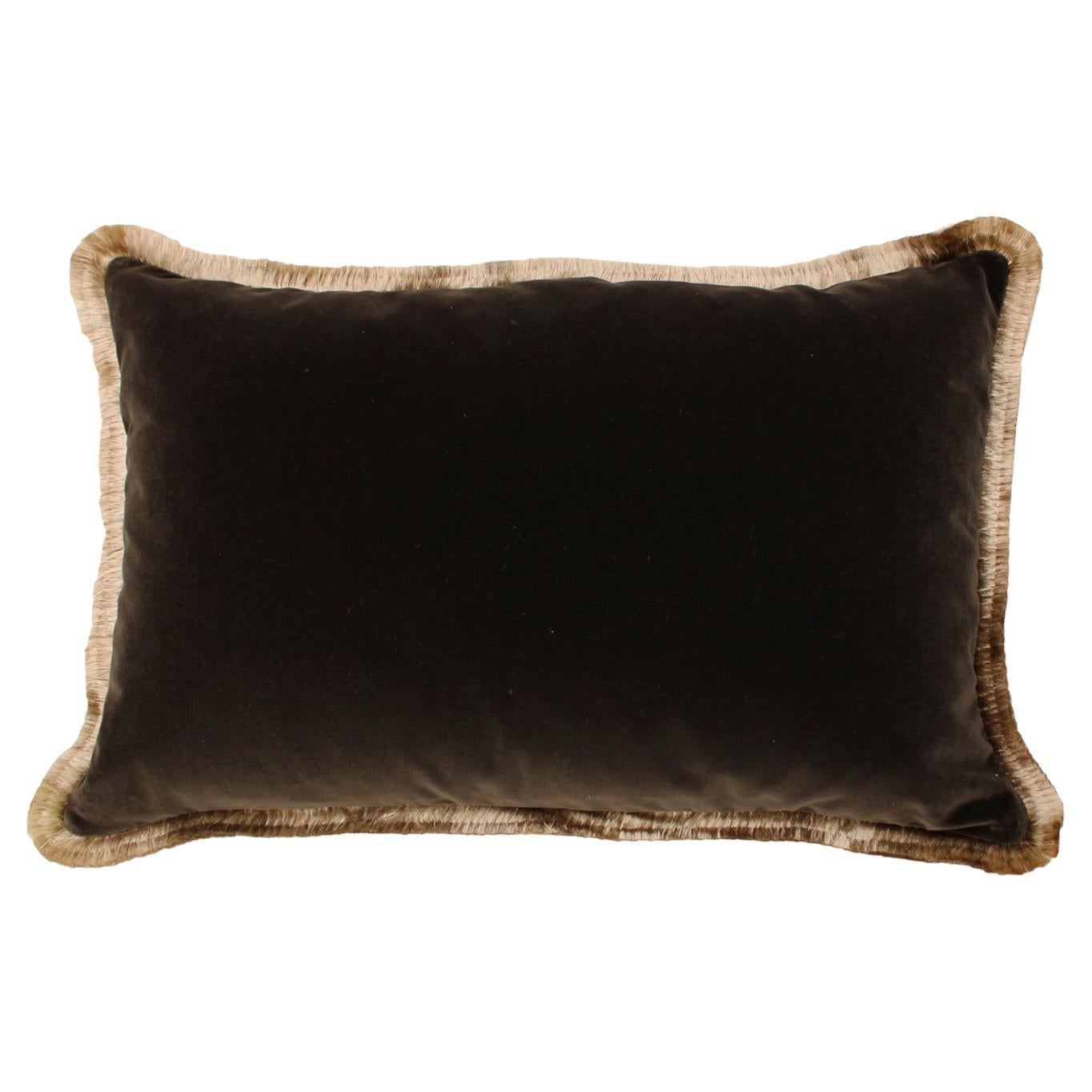 Velvet Cushion in Cotton with Double Tinsel Trim and Linen Back For Sale
