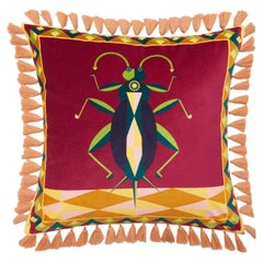Velvet Cushion with Fringes Cricket, in Cotton, Italy by La DoubleJ