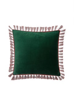 Velvet Cushion with Fringes Deer, in Cotton, Italy by La DoubleJ