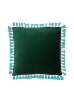 Velvet Cushion with Fringes Owl, in Cotton, Italy by La DoubleJ