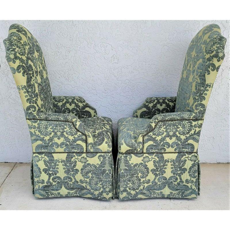 Velvet Damask French Dining Accent Chairs - A Pair In Good Condition In Lake Worth, FL