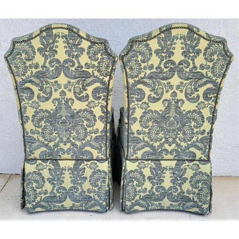 20th Century Velvet Damask French Dining Accent Chairs - A Pair