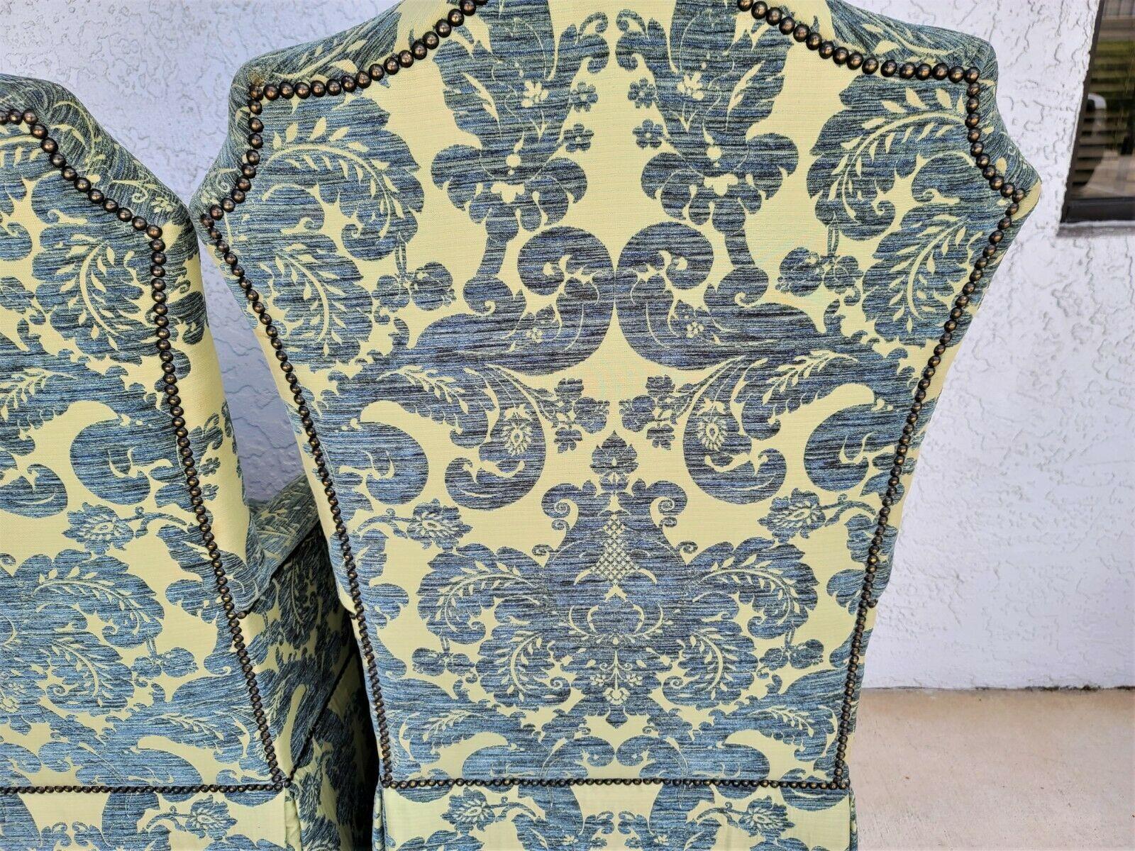 Velvet Damask French Dining Accent Chairs - A Pair 2