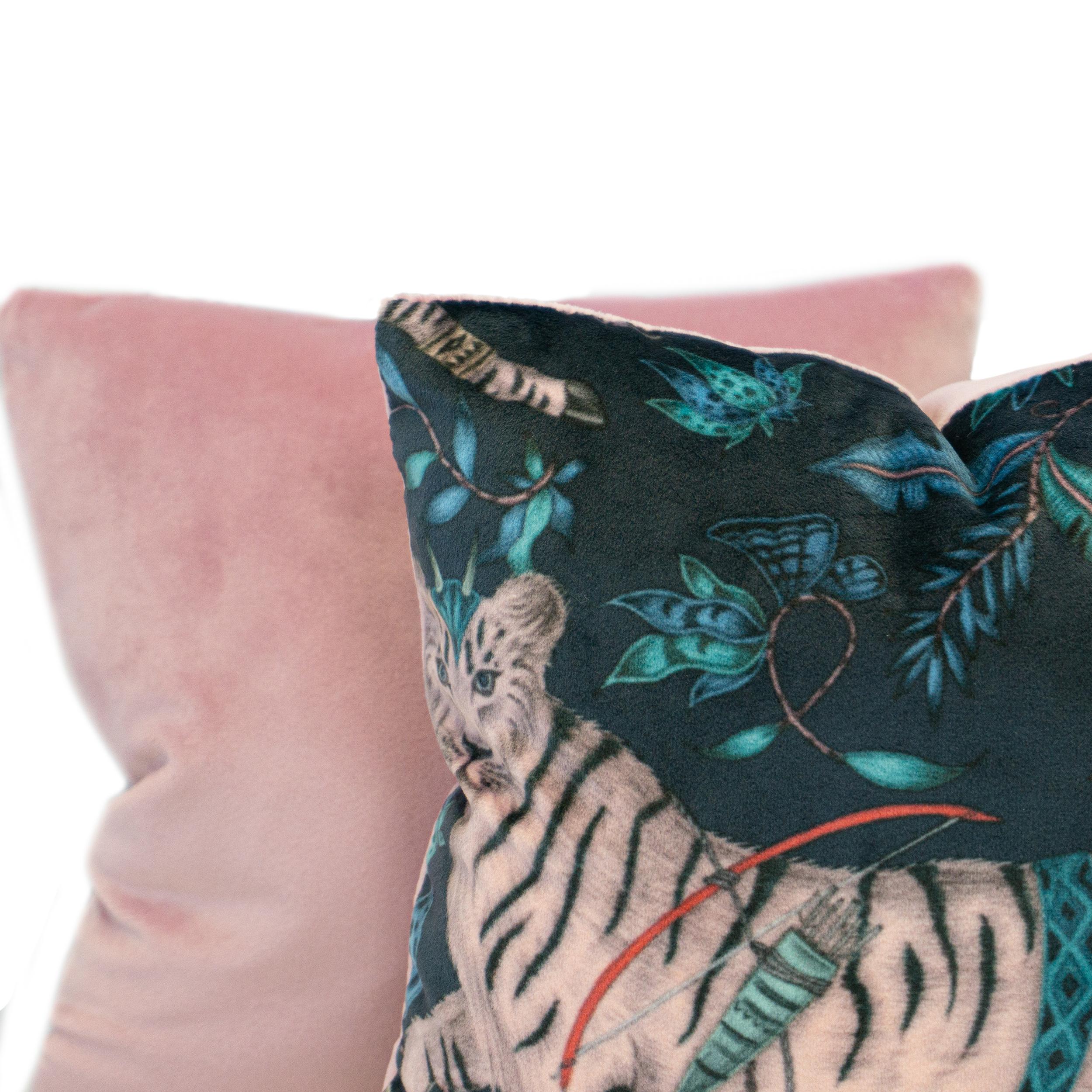 American Velvet Emma Shipley Velvet with Pink Velvet Square Pillows For Sale
