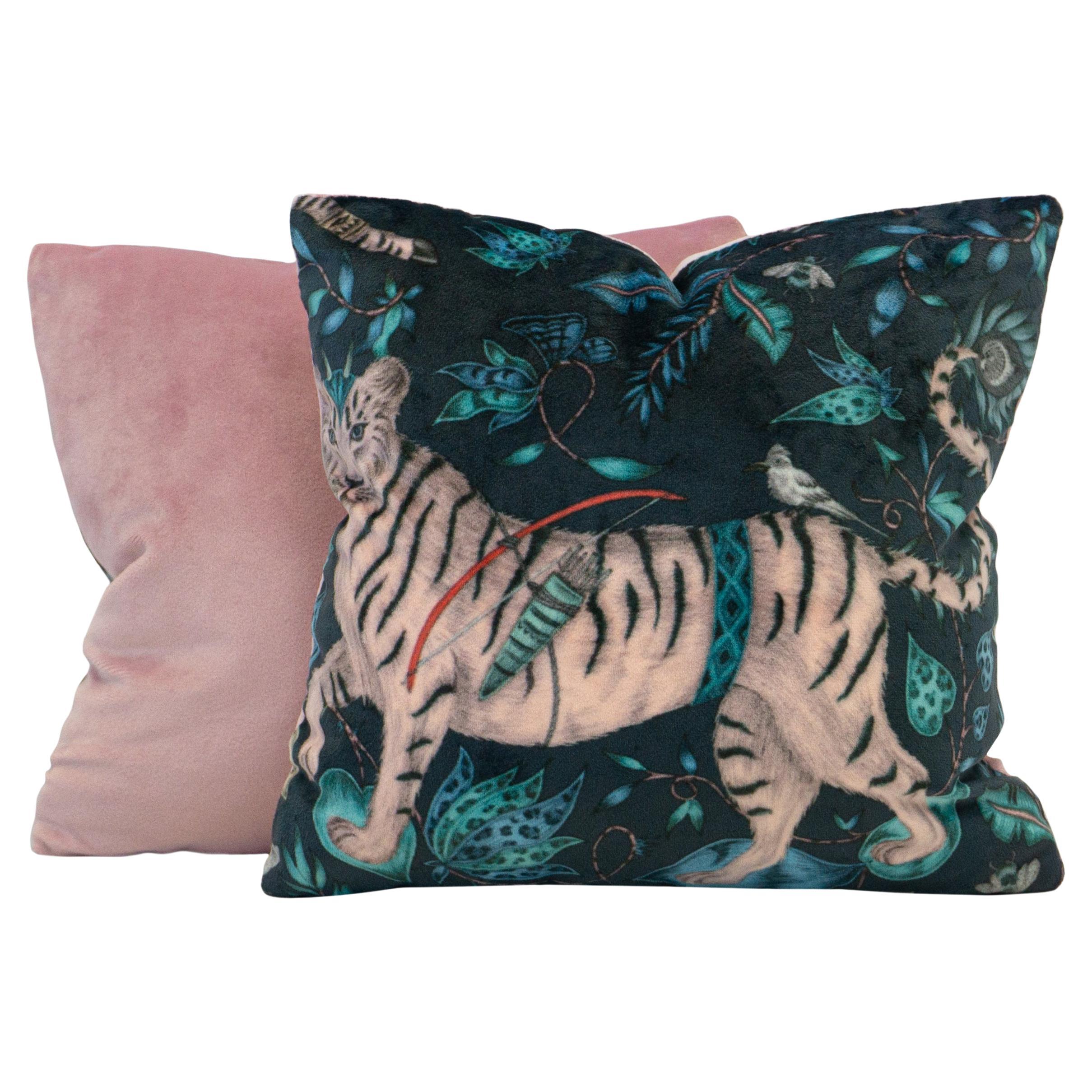 Velvet Emma Shipley Velvet with Pink Velvet Square Pillows For Sale