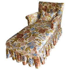 Vintage Velvet Floral Button Tufted Chaise Longue with Pleated Skirt