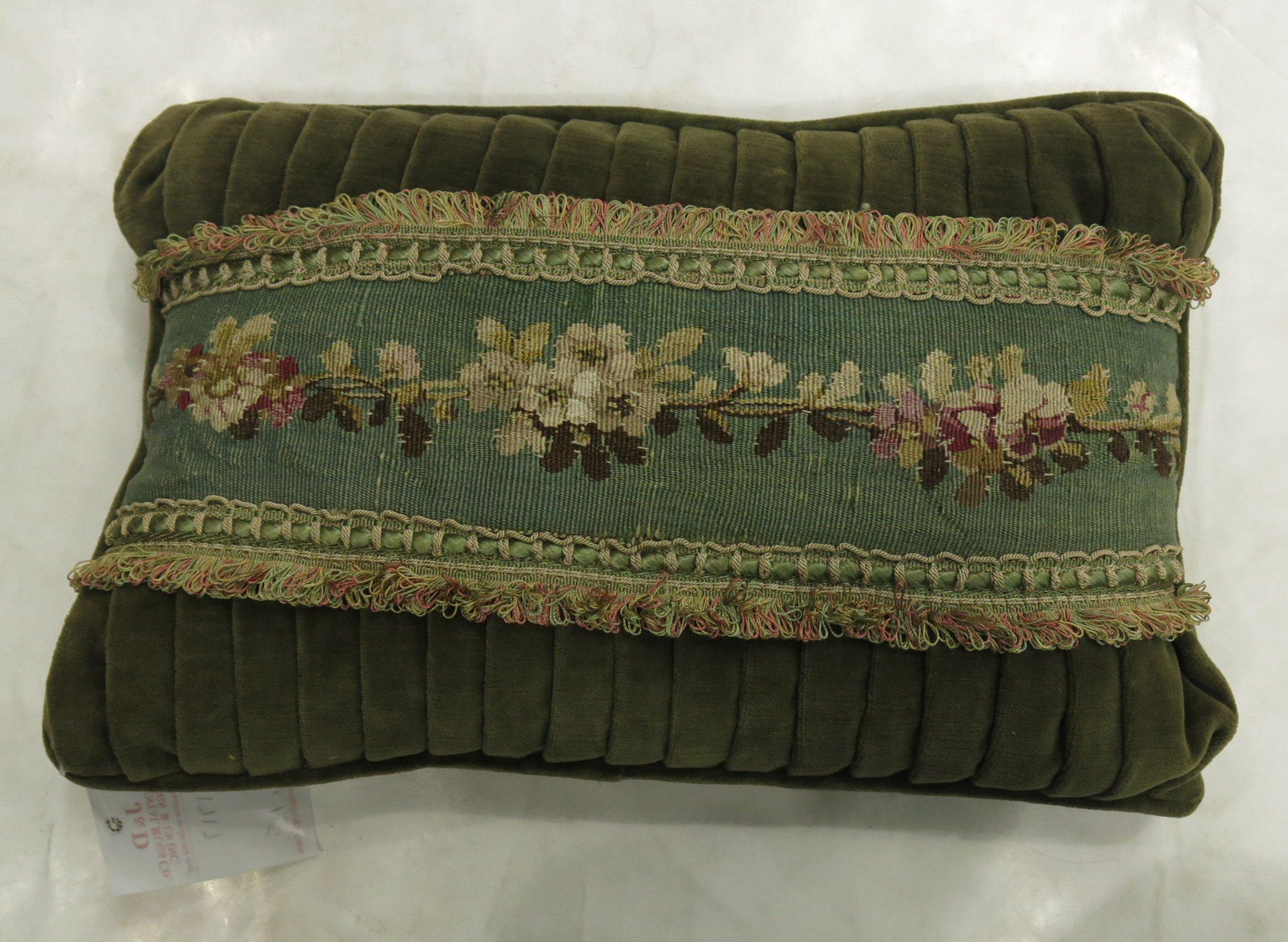 Authentic stand alone pillow made from an early 19th century Floral French Tapestry covered in velvet.
Purchased from a private collection in the upper east side of Manhattan

Measures: 10