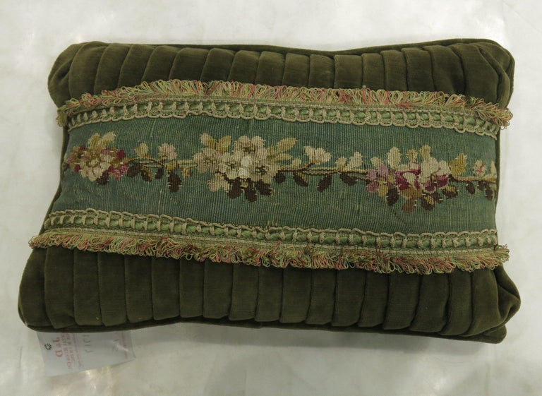 Authentic stand alone pillow made from an early 19th century Floral French Tapestry covered in velvet.
Purchased from a private collection in the upper east side of Manhattan

Measures: 10