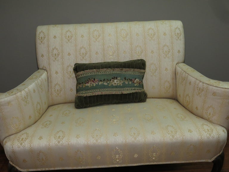 Velvet Green Tassle 19th Century Antique French Tapestry Pillow For Sale 1