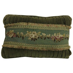 Velvet Green Tassle 19th Century Antique French Tapestry Pillow