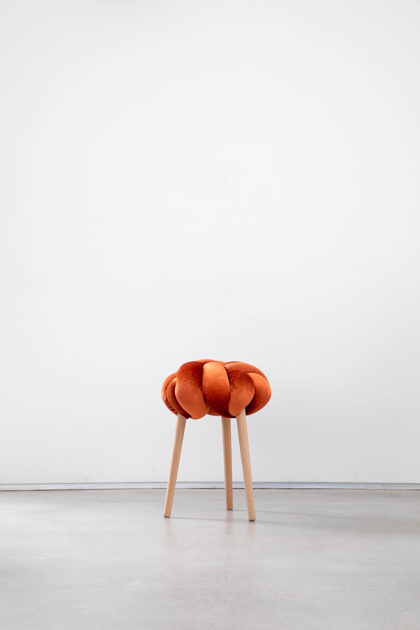 This unique Knot stool is inspired by the nautical elements and aesthetics. The stool is made of a strong Beech wood by our wonderful wood turner, and the cushion utilizes a unique tying technique that makes the stool beautiful and functional. You