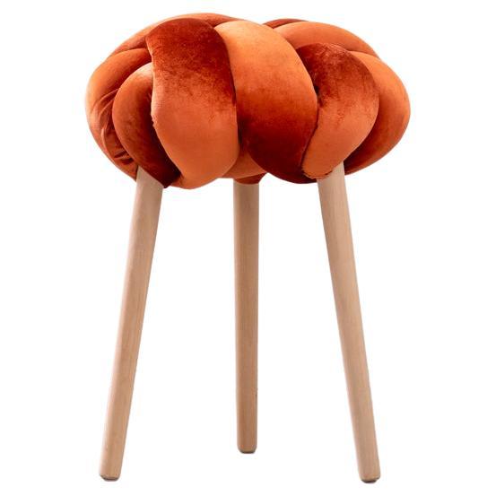 Handmade Burnt Orange Velvet Knot Stool 16X16 inch by Knots Studio For Sale